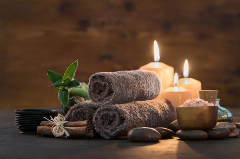 Spa Towels And Stones With Candles